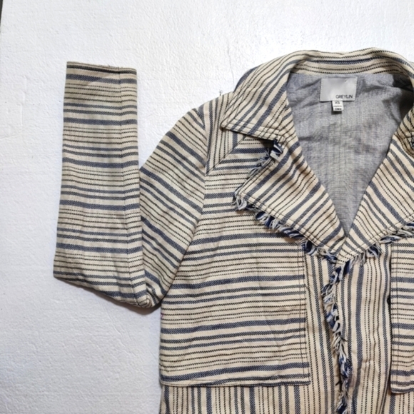 Anthropologie Greylin Striped Moto Blazer Jacket Women's XS Off White Blue - Picture 3 of 8